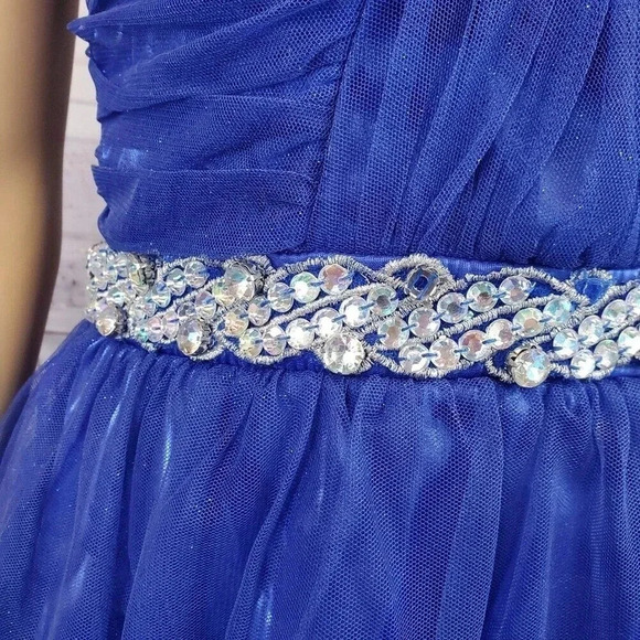 Lily Rose Brand Blue Strapless Knee Length Tule Rhinestone Size 9 Formal Dress - Picture 8 of 10